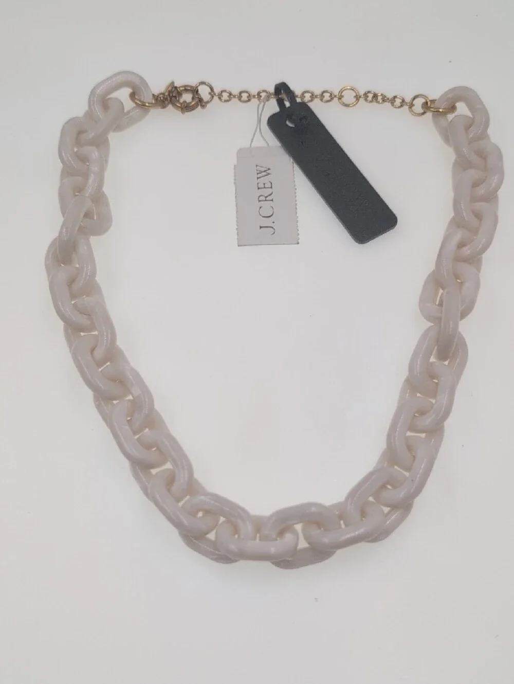 J. Crew Neutral Taupe Resin Link Necklace with Gold Accents 0108